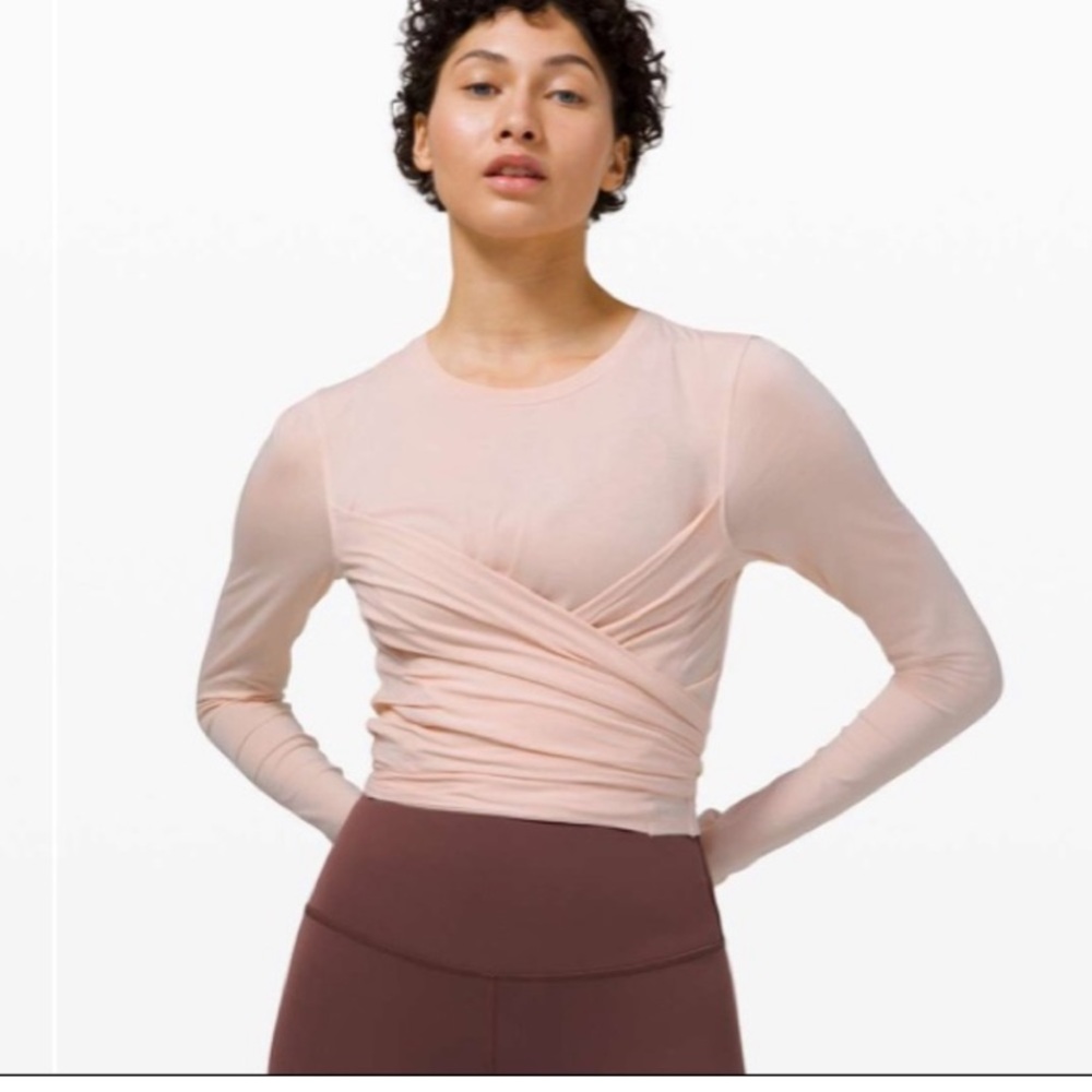 Lululemon Gather and Grow Long Sleeve wrap shirt in feather pink